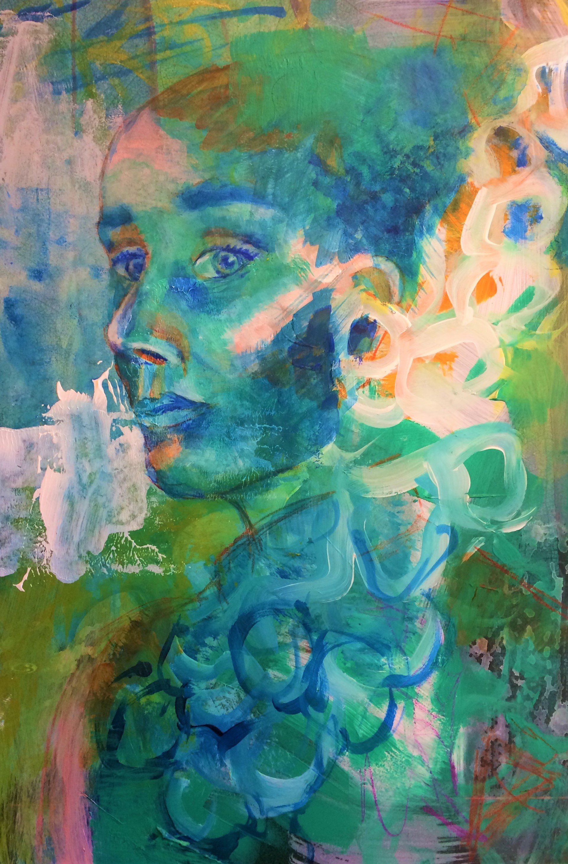 Abstrakt maleri med et portræt af en kvinde som en del af motivet nr. 1.