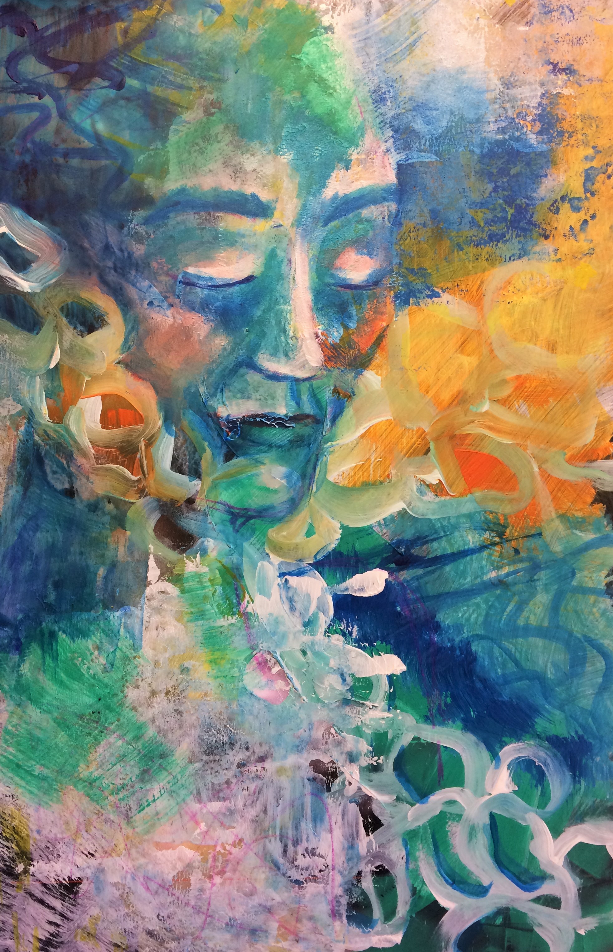 Abstrakt maleri med et portræt af en kvinde som en del af motivet nr. 2.