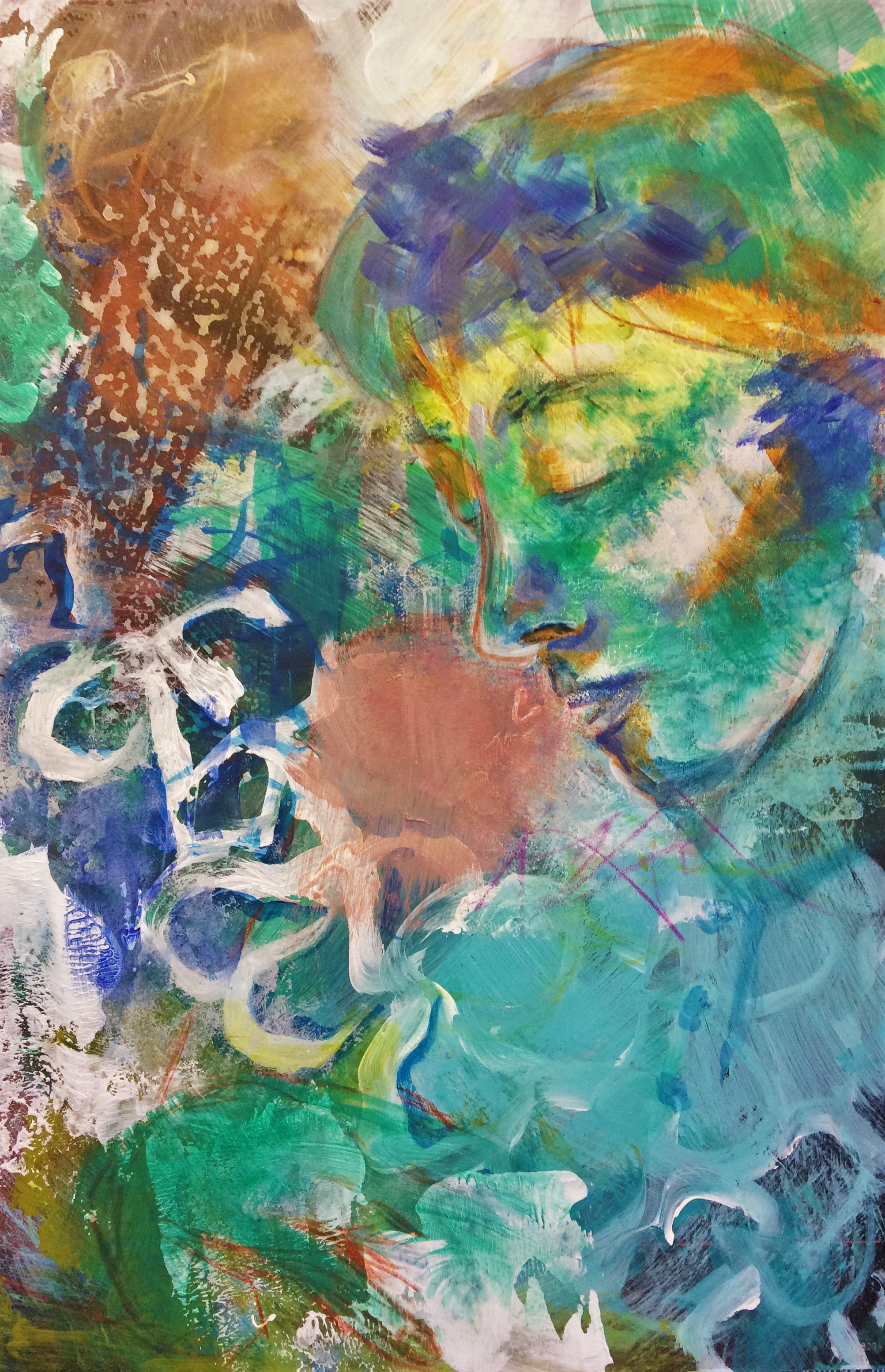 Abstrakt maleri med et portræt af en kvinde som en del af motivet nr. 3.