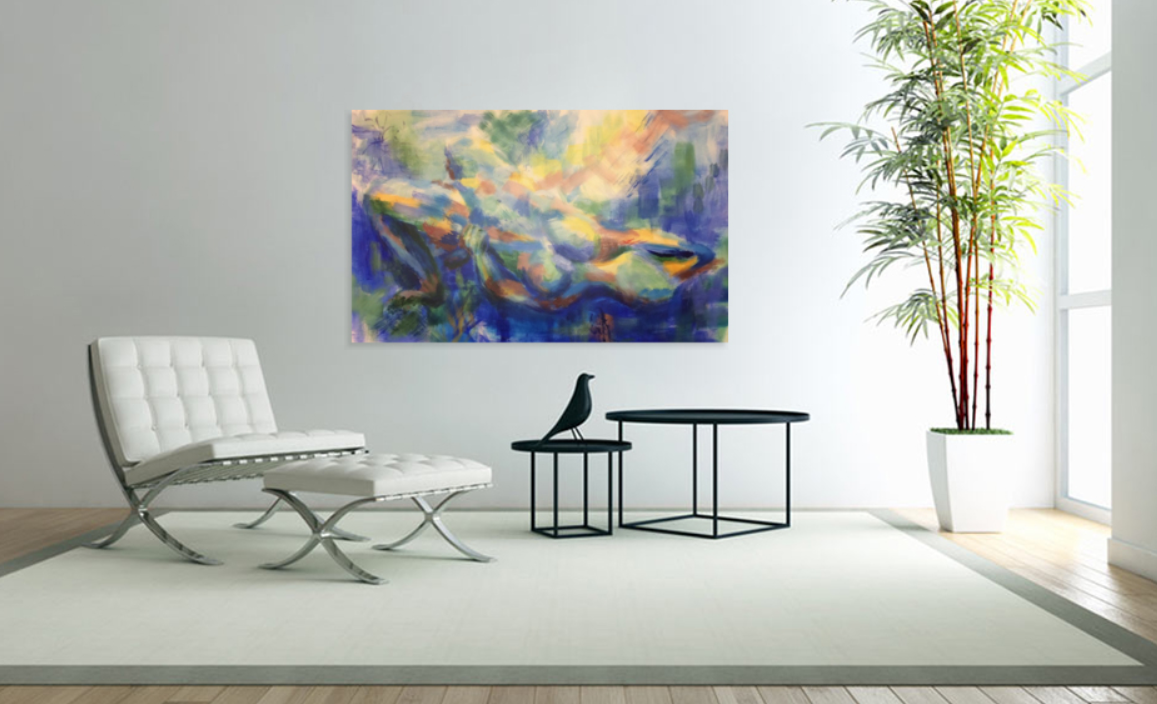 Maleri af ekspressionistisk kvinde nr. 4 vist i et værelse.