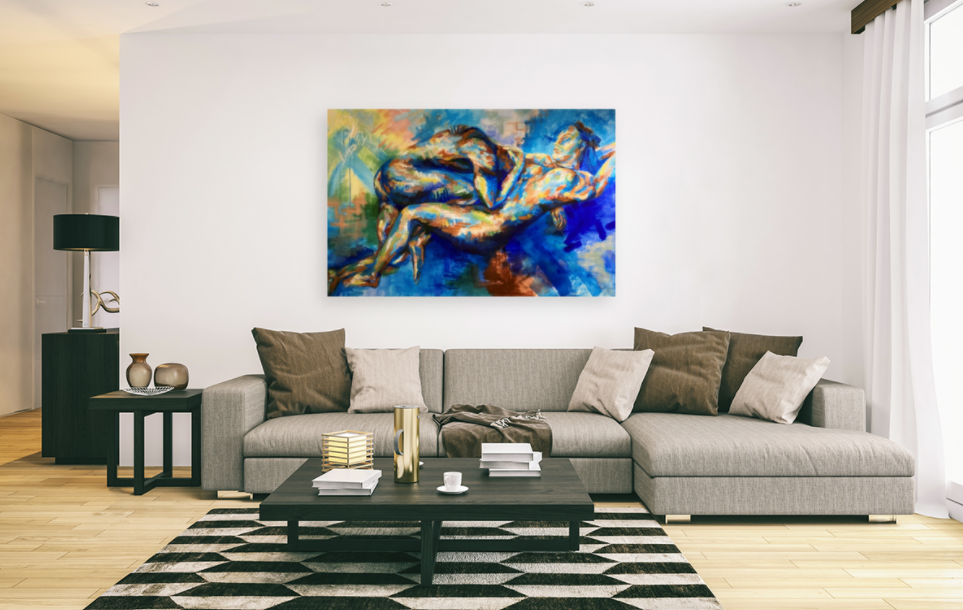 Maleri af ekspressionistisk par nr. 1 vist i en stue.