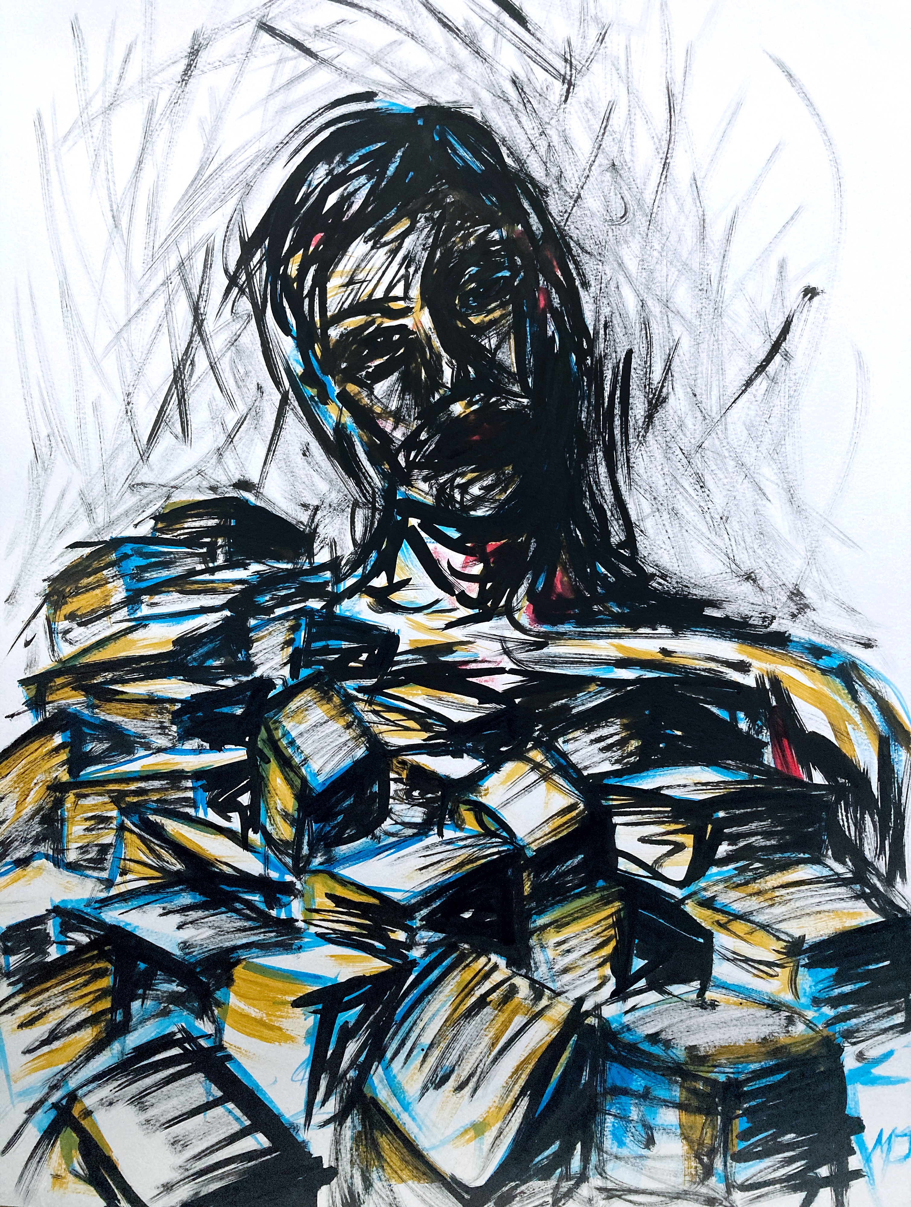 Expressionistisk maleri af kvinde med sort streg nr.1.