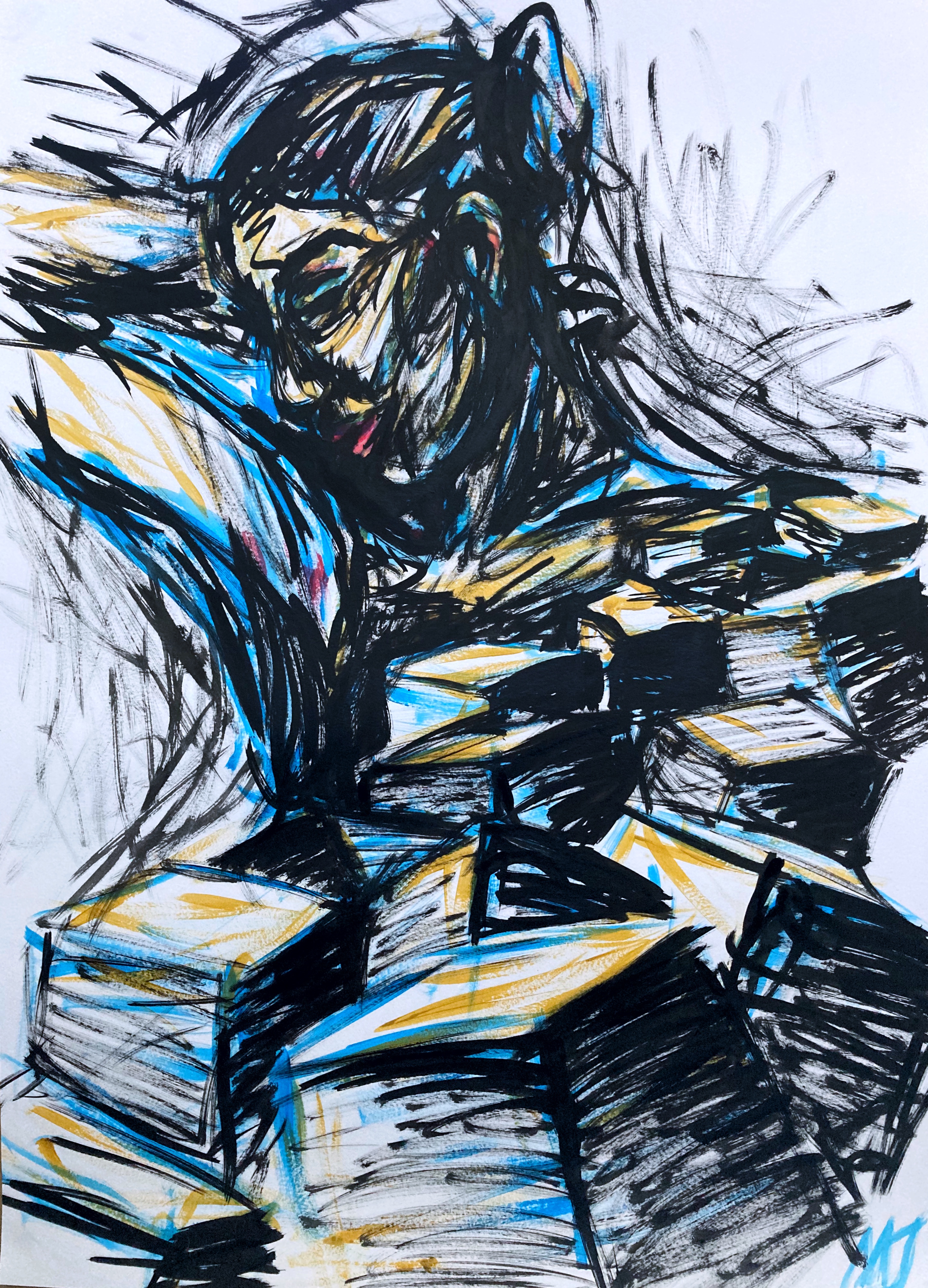 Expressionistisk maleri af kvinde med sort streg nr. 2.