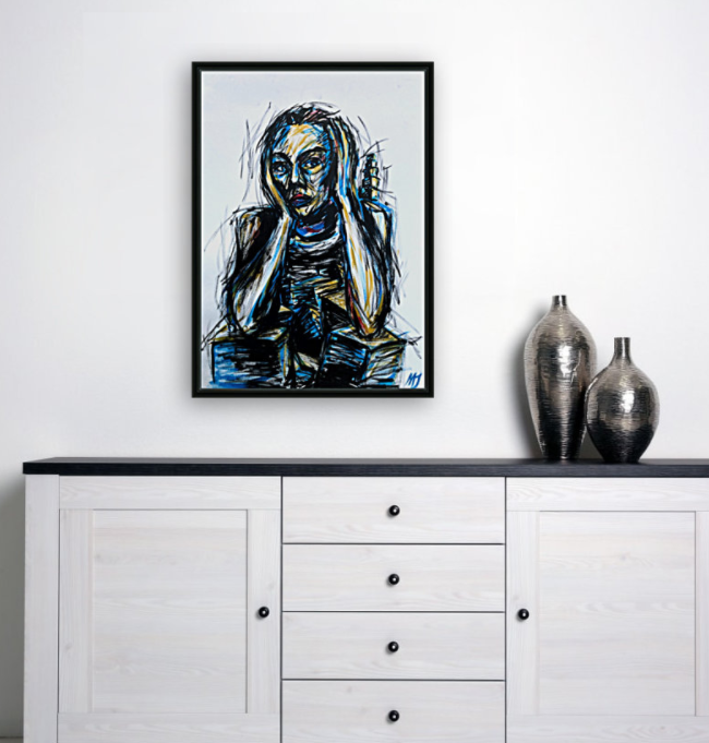 Maleri af liggende kvinde vist i et værelse.